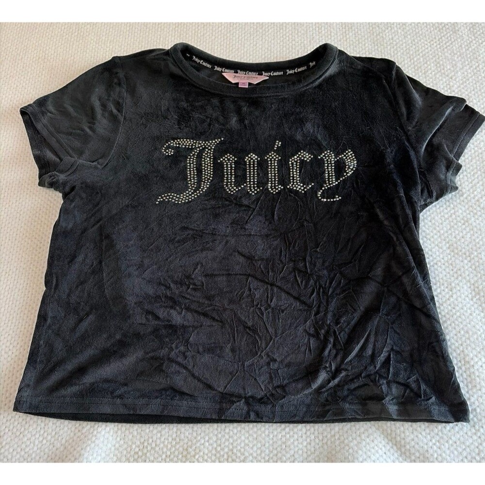 juicy Couture Black Velour Rhinestone Crop Top Size XL